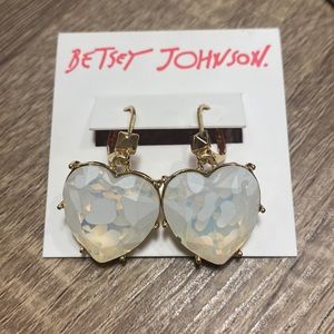 Betsey Johnson Authentic Drop Gold White Leopard Print Heart Earrings NWT NEW